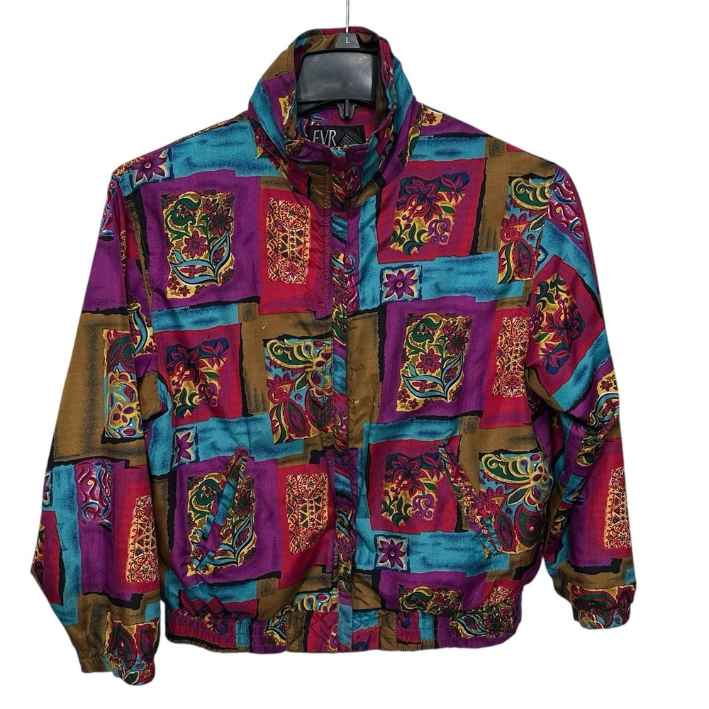 Vintage‎ EVR Jacket Small Windbreaker Colorful Zip Up Long Sleeve DIV Rousso